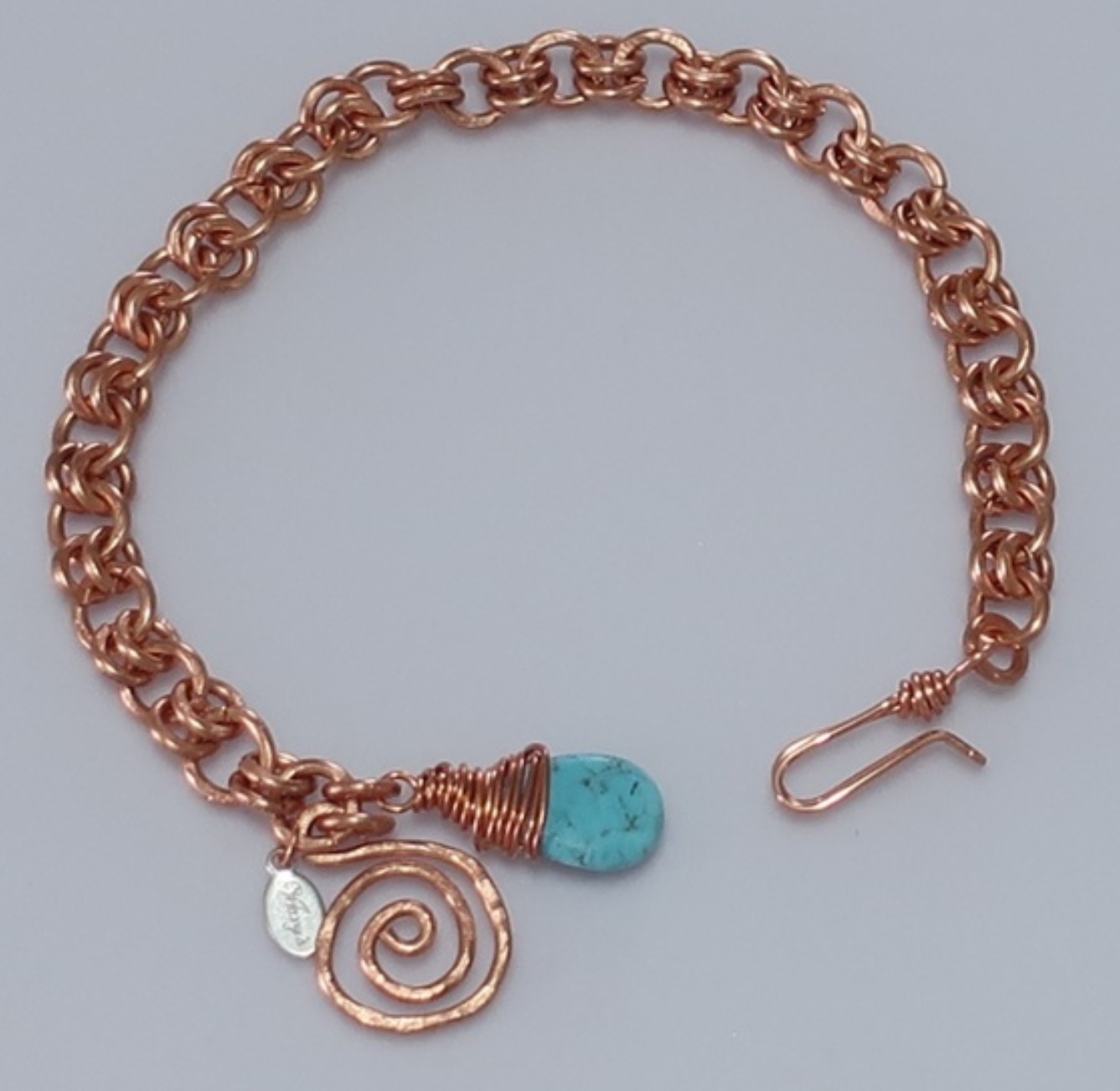 (216  - BCT) - Description: Handcrafted Bracelet, Copper Wire, Turquoise Howlite Gemstone, Hook Closure - Dimension: Adjustable up to 8 ' L (Inches