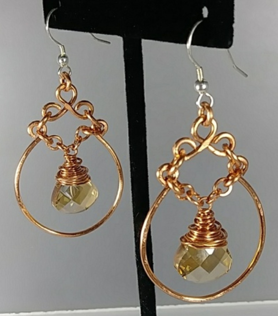 600  - EAR - Description:  Earrings: Copper Wire, Faceted Glass Beads, Sterling Silver Earwire   Dimension: 2 1/2 ' L (Inches)