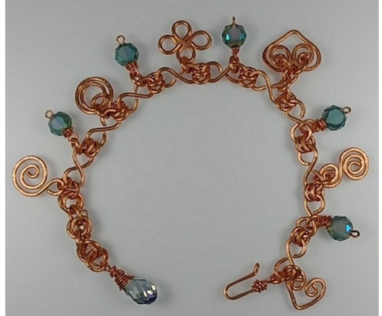 (220  - BCT) - Description: Handcrafted Bracelet, Copper Wire, Faceted Glass Beads,  Hook Closure - Dimension: Adjustable up to 7 1/2 ' L (Inches)