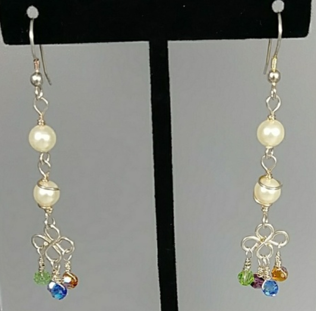 (633 - EAR) - Description:  Earrings: Sterling Silver Wire and Earwire, Swarovski Crystal and Swarovski Crystal Pearls - Dimension: 2 1/2' L (Inches)