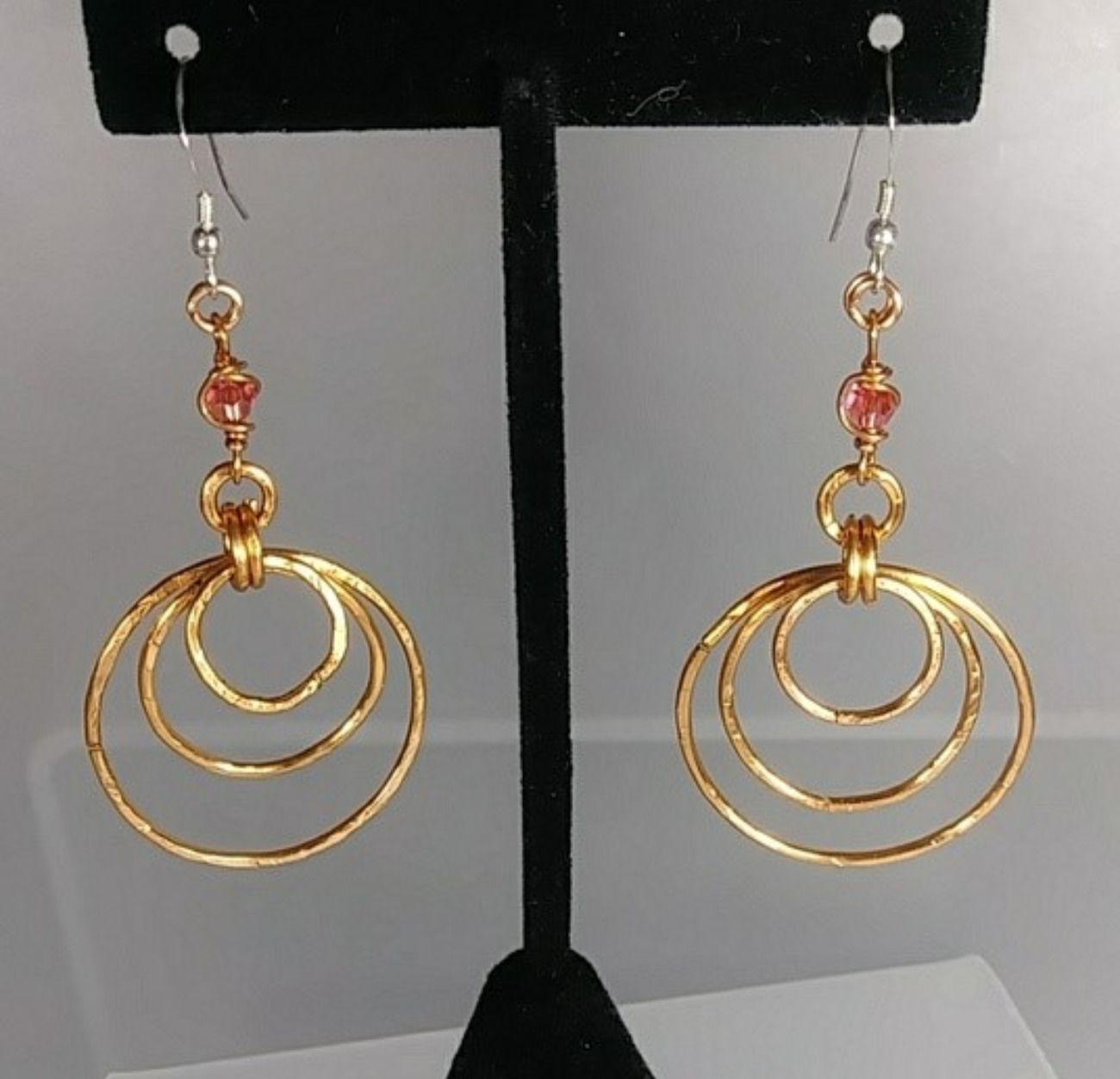 604 - EAR - Description:  Earrings: Copper Wire, Swarovski Crystal (Sterling Silver Earwire)  Dimension: 2 1/2 ' L (Inches)