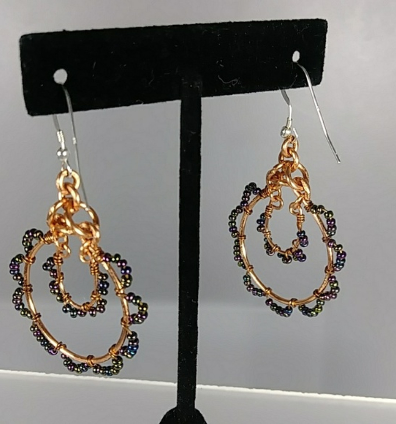 615 - EAR - Description:  Earrings: Copper Wire and Seed Beads (Sterling Silver Earwire)  Dimension:  Approx. 2 1/4 inches (L)