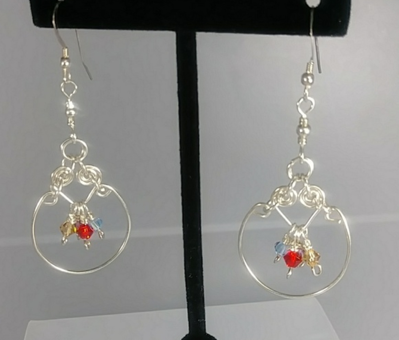 (631 - EAR) - Description: Earrings: Sterling Silver Wire - Swarovski Crystal (Sterling Silver Earwire) - Dimension: 2 ﻿1/2 ' L (Inches)