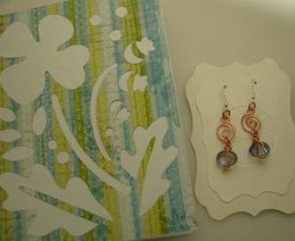 (3004-JGCD) - Description: Handcrafted Earrings: Copper Wire/Faceted Glass Beads/Sterling Silver Earwire - Hand Assembled Gift Card and Envelope - Dimensions: (Card: L x W - Earrings: L - In Inches)