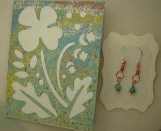 (3010-JGCD) - Description: Handcrafted Earrings: Copper Wire/Turquoise Howelite Gemstone Beads/Sterling Silver Earwire - Hand Assembled Gift Card and Envelope - Dimensions: (Card: L x W - Earrings: L - In Inches)