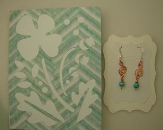 (3011-JGCD) - Description: Handcrafted Earrings: Copper Wire/Turquoise Howelite Gemstone Beads/Sterling Silver Earwire - Hand Assembled Gift Card and Envelope - Dimensions: (Card: L x W - Earrings: L - In Inches)