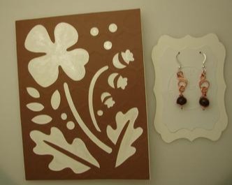(3013-JGCD) - Description: Handcrafted Earrings: Copper Wire/Faceted Glass Beads/Sterling Silver Earwire - Hand Assembled Gift Card and Envelope - Dimensions: (Card: L x W - Earrings: L - In Inches)
